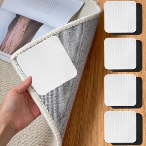8PCS Fixe Tapis, Carré Blanc Et Noir, Adhérence Renforcée, Pour Parquet Carrelage (1/5)