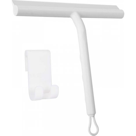 Raclette de douche, blanche, 21223cm, 1 pièce avec support, convient pour la salle de bain, la vitre de voiture et les miroirs. (1/5)