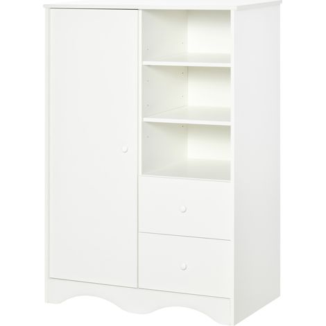 Armoire avec porte, 5 étagères, 3 niches et 2 tiroirs, meuble de rangement blanc pour chambre, salon ou bureau