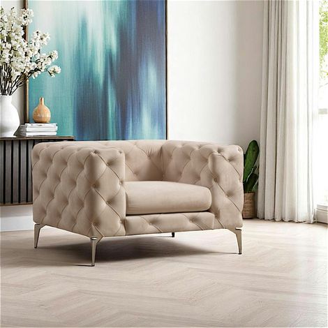 Fauteuil écru en velours capitonné DOVER (1/5)