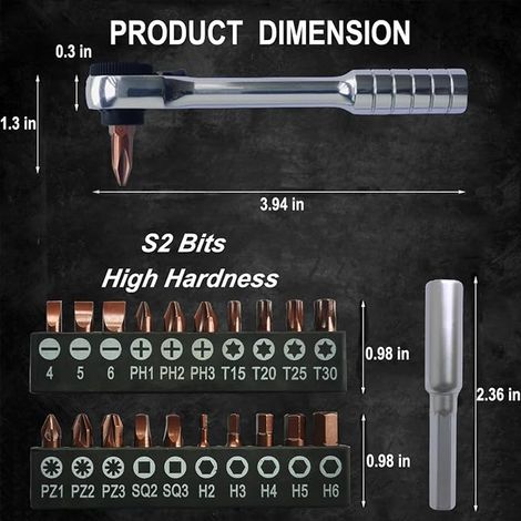 Magnetic Ratchet Wrench, Reversible Ratchet Screwdriver 1/4 Inch, Mini Ratchet Screwdriver with Phillips, Slot, Torx, Hexagon, Square, Pozidriv for Cars, Bikes, Homes, DIY (72 Teeth) (1/4)