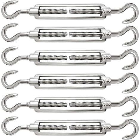 Set di 6 tenditori per cavi M5, gancio tenditore regolabile in acciaio inox 304 e gancio tenditore per cavi d'acciaio, funi e accessori per tenditori di cavi. (1/5)
