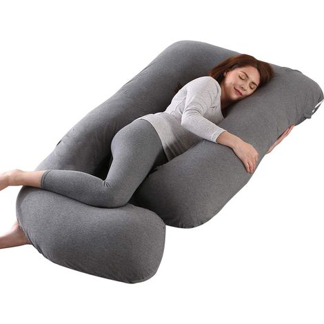 J-shaped pregnancy pillow for pregnant women, complete maternity pillow with removable and washable premium velvet cover (J-black grey, 70 x 145 cm) (1/5)