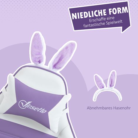 Fauteuil Gaming Ergonomique avec Support Lombaire, Repose-Pieds, Coussin Oreilles de Lapin Violet (1/5)