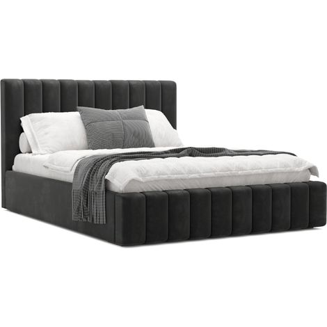 MEUBLER DESIGN Lit Coffre En Tissu Velours Soba - Velours Noir - 160x200, Style ,  x  x  cm (1/4)