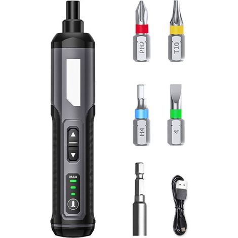 Tournevis électrique sans fil portable à 3 vitesses, perceuse alimentée par batterie 2000 mAh avec couple élevé et lumière LED pour les réparations à domicile