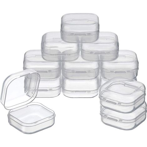 Scatole portaoggetti rigide in plastica trasparente – Set da 12 con coperchi incernierati per perline, accessori e piccoli oggetti