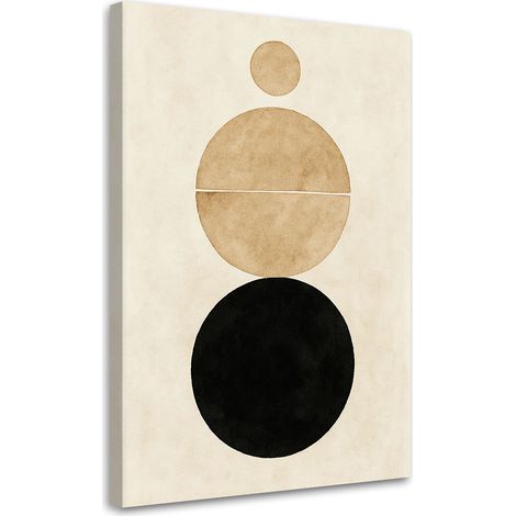 Quadro su tela, Cerchi Minimalismo Nero Beige Geometrico - 40x60 (1/3)