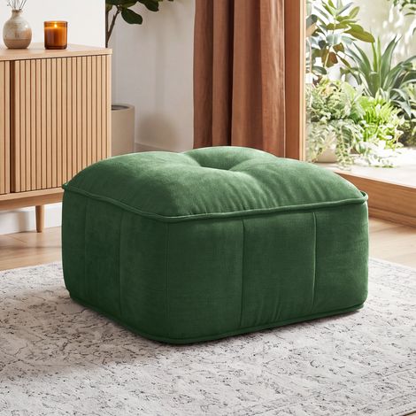 Pouf compresso Neche, poggiapiedi, rivestimento in poliestere, sgabello da soggiorno, schiuma ad alta densità 32D, 76x69x46 cm, verde (1/5)