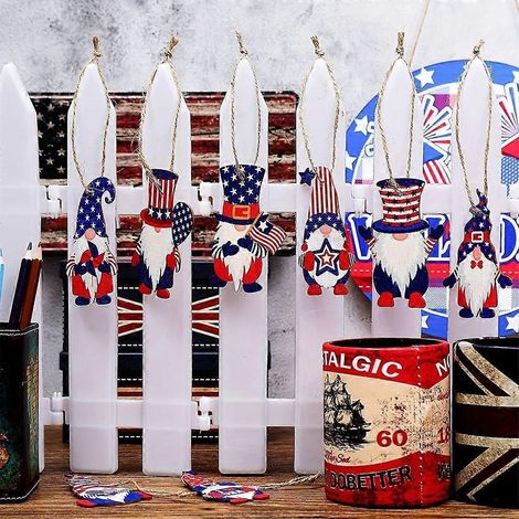 Ornements en bois de gnomes, nains patriotiques, pendentifs décoratifs (1/4)