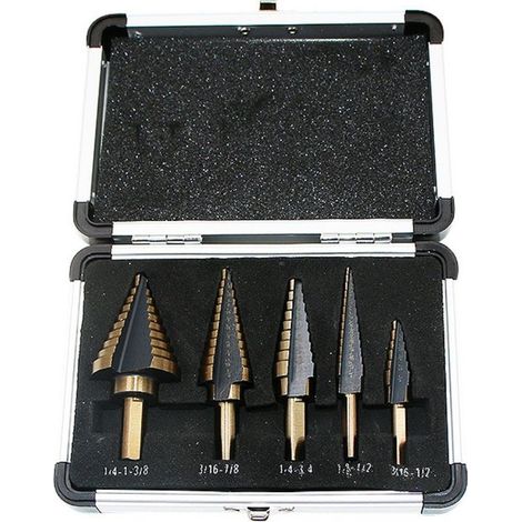 Jeu de forets étagés de 5 pièces en pouces foret étagé en aluminium en boîte perceuse à plaque d'acier foret hélicoïdal (boîte en aluminium de foret étagé de cinq pièces de 4241 pouces) (1/4)