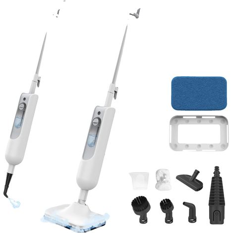 Mopa de vapor, limpieza a alta temperatura, compatible con múltiples superficies, blanca, enchufe europeo de 220V-240V. (1/2)