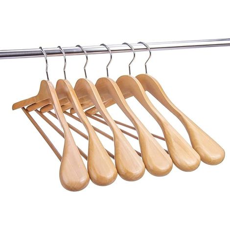 Set mit 10 luxuriösen Kleiderbügeln aus massivem Naturholz, 44,5 cm, breite Schultern, für Mäntel, Anzüge und Jacken, mit rutschfester runder Stange