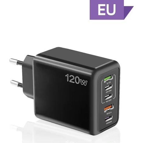 Chargeur ultra-rapide USB Type C QC3.0 120 W PD pour Samsung, iPhone, Xiaomi et Huawei. Chargeur rapide universel à 5 ports. (1/5)