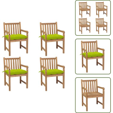Gartenstühle 4 Stk. mit Hellgrünen Kissen Massivholz Teak - Gartenstühle - Holzmöbel - Teakholz - Gartenmöbel - Outdoormöbel (1/5)