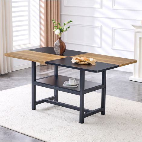 MEUBLIV Table à manger rectangulaire 160x90 cm noire et bois – rangement intégré (1/5)