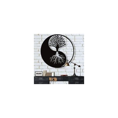 Décoration murale en métal arbre de vie Yin Yang 28x28 cm noir mat – Design moderne avec revêtement en poudre – Installation facile (1/3)