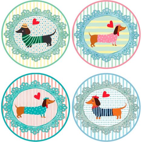 Posavasos de cerámica perro teckel rayas pastel, set de 4 (1/5)
