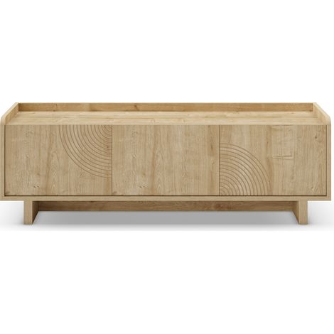 Meuble TV, meuble de salon avec 3 portes aspect bois coloris chêne- Longueur 140 x Profondeur 40 x Hauteur 45 cm (1/5)