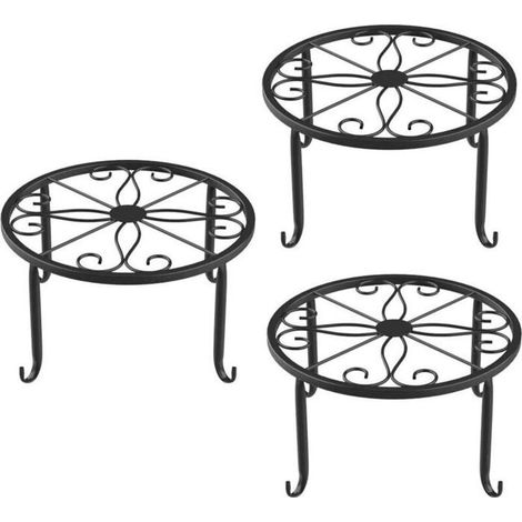 Set di 3 supporti per vasi da fiori in metallo nero, resistenti e antiruggine. (1/4)