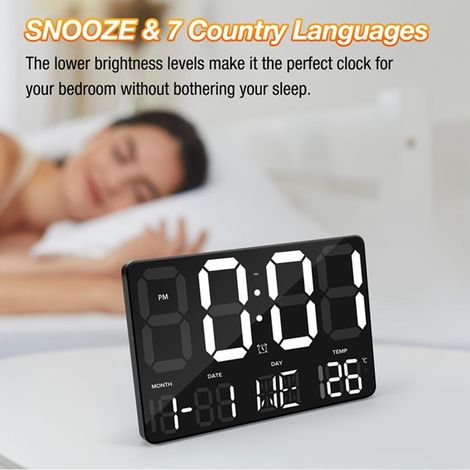 Set of large screen electronic clocks in black plastic, minimalist style, living room wall clock with remote control and multiple alarms. (1/5)
