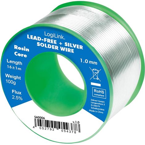 Stagno in Rotolo LogiLink per Saldatura Senza Piombo Argento Ø 1 mm 100g (1/3)