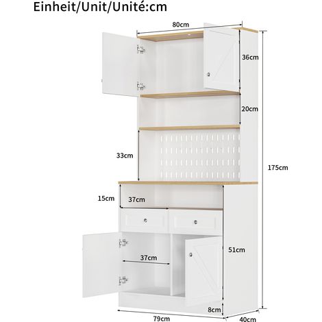 Buffet, rangement intégré, avec tiroirs, 80 x 40 x 175 cm, panneaux de particules et MDF, argenté (1/5)