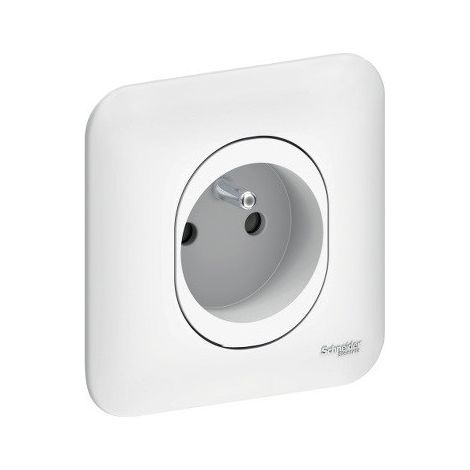 Schneider Electric – Prise de courant encastrée 2P+T 16A blanche – Plaque de finition et bornes auto-fixation – Pour installation électrique professionnelle