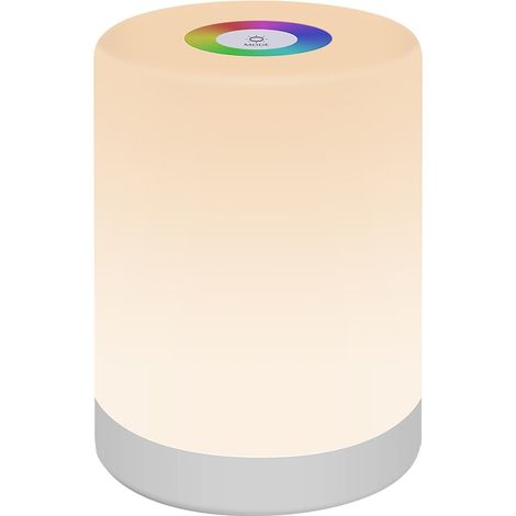 Veilleuse, RVB, 7 couleurs, 4 modes d'éclairage, contrôle tactile, intensité variable, batterie 1200 mAh, portable, USB, blanc (1/5)