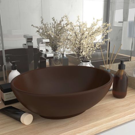 Vasque ovale luxueuse, brun foncé mat, 40 x 33 cm, céramique (1/5)