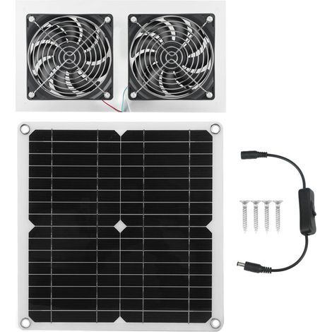25-W-Solarventilator-Set (IPX65, wasserdicht), geräuscharm, effizient, solarbetrieben, Doppelventilator für Hühnerstall, Zwinger, Scheune (1/5)