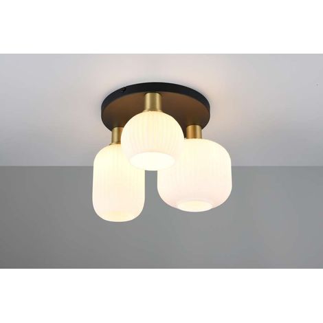 Trio Plafoniera Diva 3 Paralumi in Vetro - Ottone - E27 D.30x28,6cm