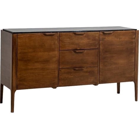 Buffet en marbre noir et bois de manguier Roch (1/5)