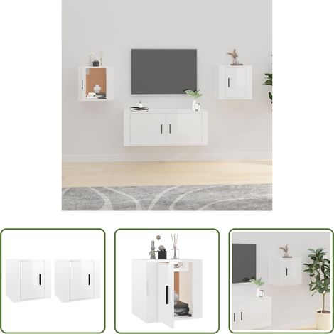Wandmontage - TV-Wandschränke 2 Stk. Hochglanz-Weiß 40x34,5x40 cm (1/5)