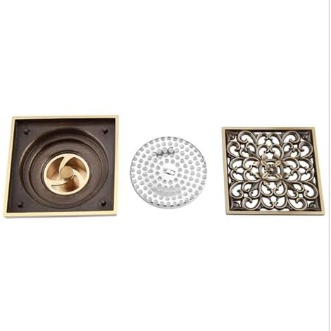 Drain de Sol en Laiton Antique 10 cm pour Maison Salle de Bains Cuisine Toilette Blanchisserie Jardin Extérieur avec Grille de Protection (1/5)