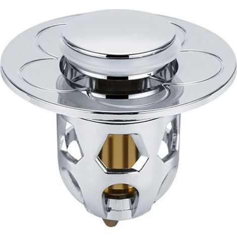 Bouchon universel de fuite tête d'eau lavabo, vidange d'évier en acier inoxydable filtre rebond convertisseur type poussoir noyau (Argent) (1/5)