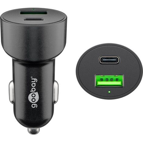 Goobay 39908 cargador de dispositivo móvil Smartphone, Tableta Negro Encendedor de cigarrillos Carga rápida Auto