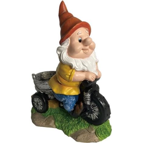 Nain de jardin Statue nain motard mangeoire à oiseaux Figurine résine artisanat ornement décoration pour fée paysage (1/4)