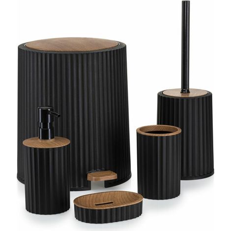 5-teiliges Badezimmerset Roza schwarz/Holz (1/5)