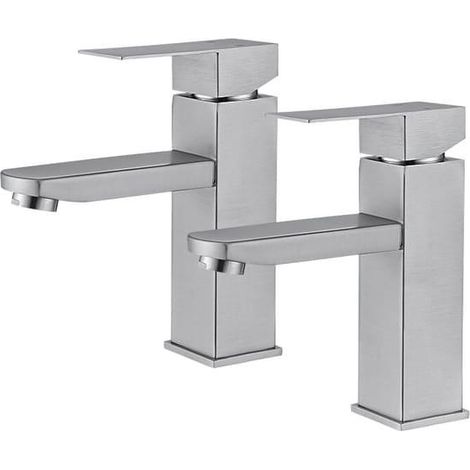 2PCS Robinet Salle de Bain Mitigeur de Lavabo à Deux Voies pour Salle de Bain Robinet de Lavabo en Acier Inox Robinetterie Lavabo Brossée Classique (SKU produit : 94940576  SKU Offre : lehuamwj429) (1/4)