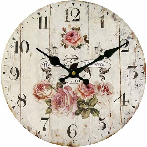 Green Mobility-Horloge murale silencieuse de style vintage de 34 cm (14 po) de diamètre (1/5)