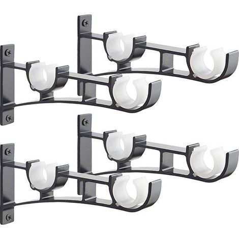 4Pièces Tringle à Rideau en métal Robuste, Support de Tringle à Rideaux, Double Tringle à Rideau Pole Holder, Support Rideau, Support de Tringle à Rideau en Aluminium, Support de Tringle à Rideau Noir