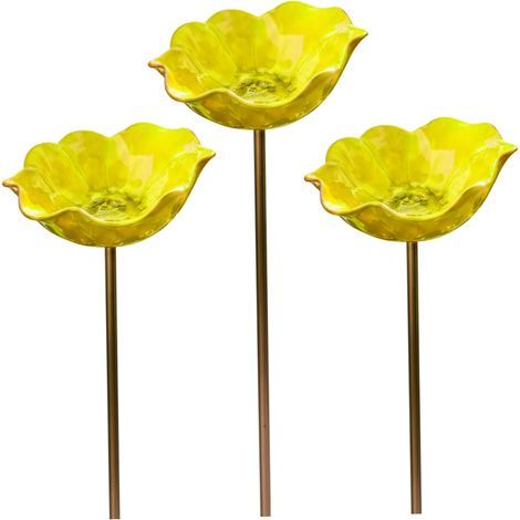 Bee Watering Station, 3 Pieces, Metal Garden Stakes, Bird Bath, 'Bee Watering Station, Feeder and Outdoor Bird Bath' – Yellow, 23.62 x 5.91 inches (1/5)