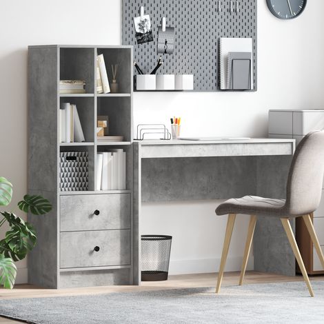 Schreibtisch mit Schubladen mit Regal 2 pcs Beton Grau