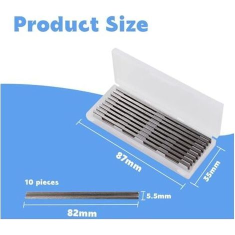 10 Pièces Fer de Rabot 82mm HSS Lames de Raboteuse Fers Réversibles Carbure Ensemble de Rabot Electrique Lame 82x5.5x1.2mm, pour Rabots Makita, Black & Decker, Bosch, DeWalt et Elu (1/4)