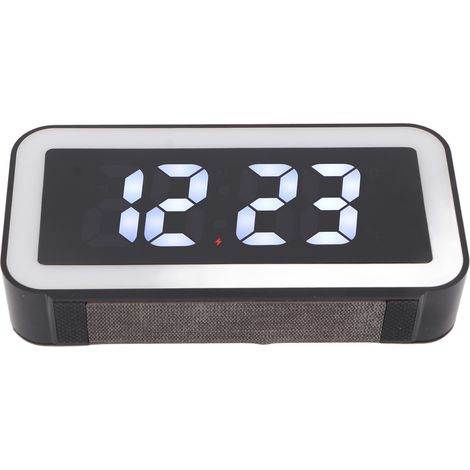 Réveil de bureau à chargement sans fil avec interface de chargement inversé USB, affichage minimaliste de la température par LED, horloge de table rectangulaire à chargement sans fil, noire. (1/5)