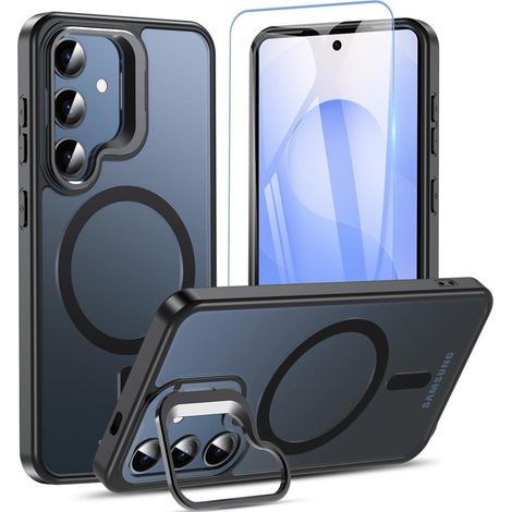 Coque magnétique avec support anneau et protection écran pour Samsung S24/S25 Noir (1/5)