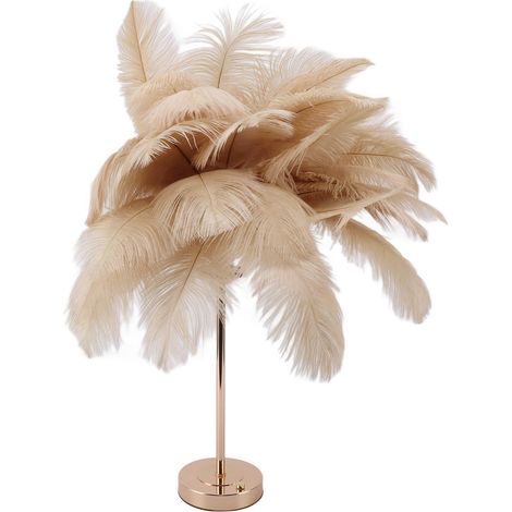 Lampe de table décorative avec 30 plumes, rechargeable par USB, écran tactile, batterie intégrée, couleur camel. (1/5)