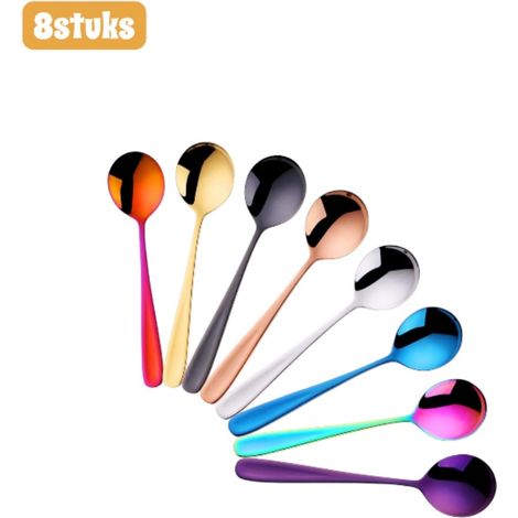 Lot de 8 cuillères à soupe en acier inoxydable 304 pour céréales desserts soupes café et thé couleurs assorties (1/5)