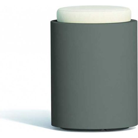 Puf de diseño moderno, Ø40 cm, H54 cm, en polímero gris con cojín, para uso interior y exterior - Fabricado en Italia - Monacis